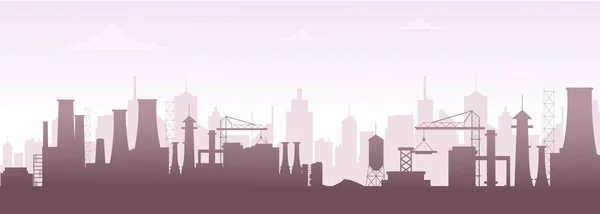 Ilustracja wektorowa panoramę sylwetka budynków przemysłowych. Nowoczesny miejski krajobraz, fabryka zanieczyszczenia w płaski. — Wektor stockowy