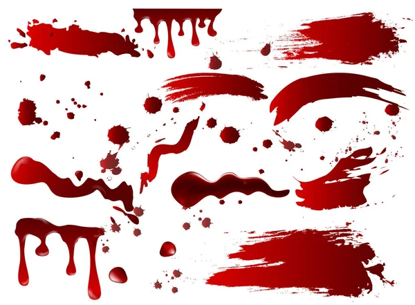 Vektor Illustration Sammlung verschiedener Blut- oder roter Farbspritzer und Flecken, Halloween-Konzeptelemente isoliert auf weißem Hintergrund. — Stockvektor