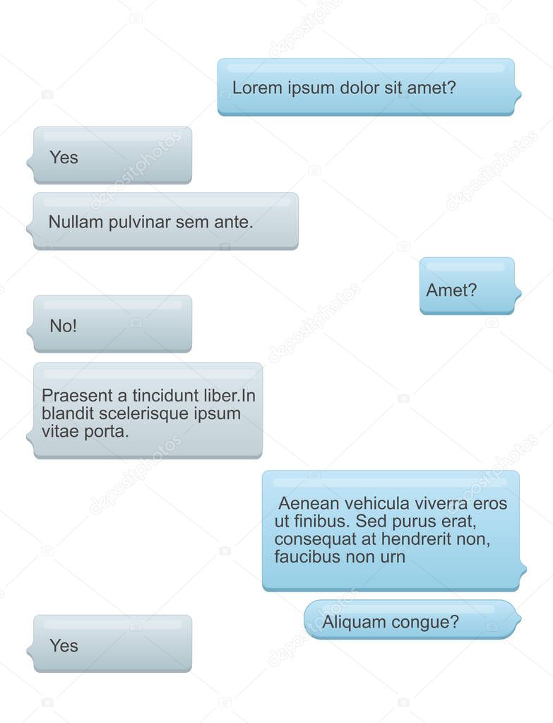 Vector illustration of phone chat bubbles with text on the phone screen. Sms speech messages concept.