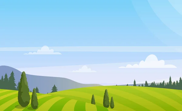 Ilustración Vectorial Hermoso Paisaje Rural Con Árboles Campo Colorido Paisaje — Vector de stock