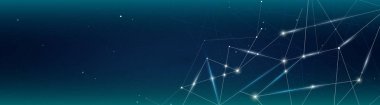 Aydınlatma noktalar ve çizgiler bağlanma ile pürüzsüz koyu mavi renkli vektör Illustration. web afiş için panoramik arka plan.