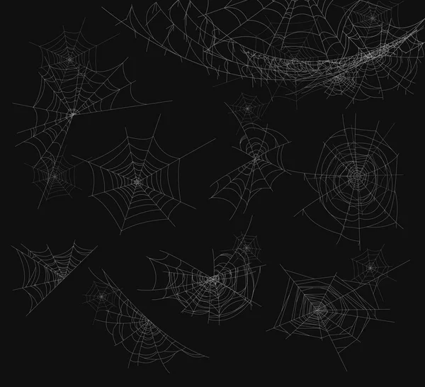 在黑色背景上查出的蜘蛛网的矢量图。蛛网集. — 图库矢量图片