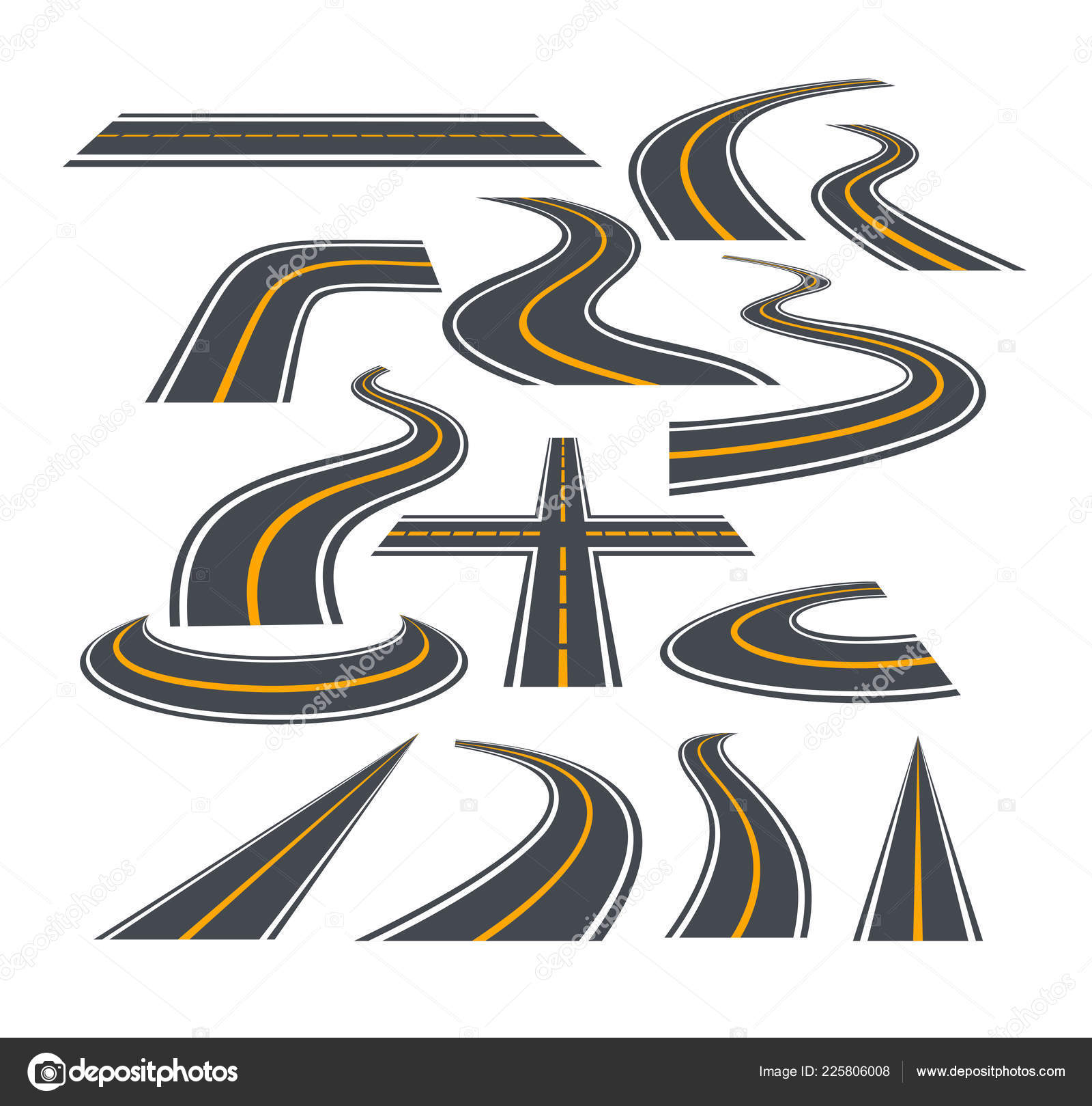 구 부리는로 고속도로 흰색 배경에 고립의 벡터 일러스트 레이 션 세트. 스톡 벡터 - ©Nataliia2910@gmail.com  225806008, image size:1600x1619