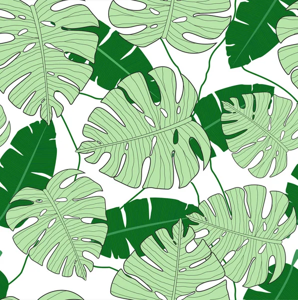 Illustrazione vettoriale di foglie monstera modello senza soluzione di continuità. Le foglie tropicali verdi. struttura, albero esotico. Modello estivo in stile piatto per il tuo design . — Vettoriale Stock