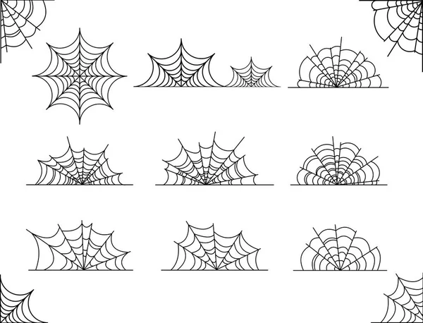 Conjunto de teias de ilustrações vetoriais isoladas sobre fundo branco. Elementos de aranha decoração Halloween . —  Vetores de Stock