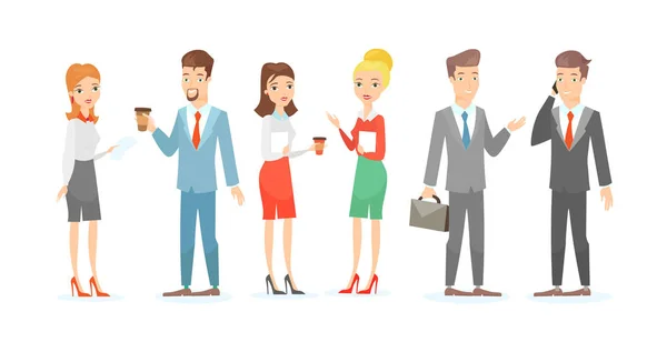 Набор векторных иллюстраций бизнес-символов. Говорящие коллеги, бизнесмен и деловая женщина рукопожатие, концепция совместной работы в плоском мультипликационном стиле . — стоковый вектор
