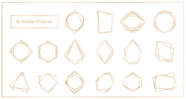 Altın parçaları çerçeveler vektör çizim beyaz arka plan üzerinde ayarlayın. Geometrik polihedron ince çizgi çerçeve koleksiyonu en iyi düğün davetiyesi, tebrik kartları, logo, web afiş için öğeleri için.