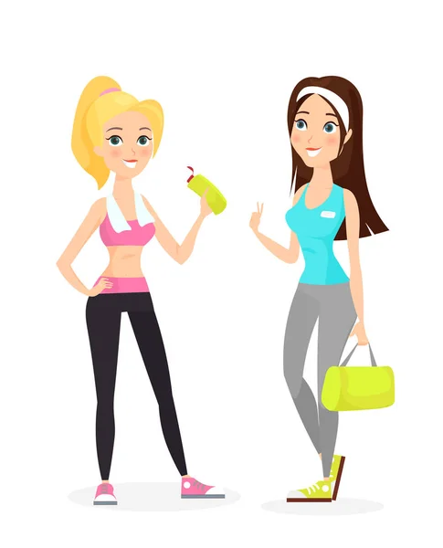 Vector illustration of attractive young women in fitness outwear