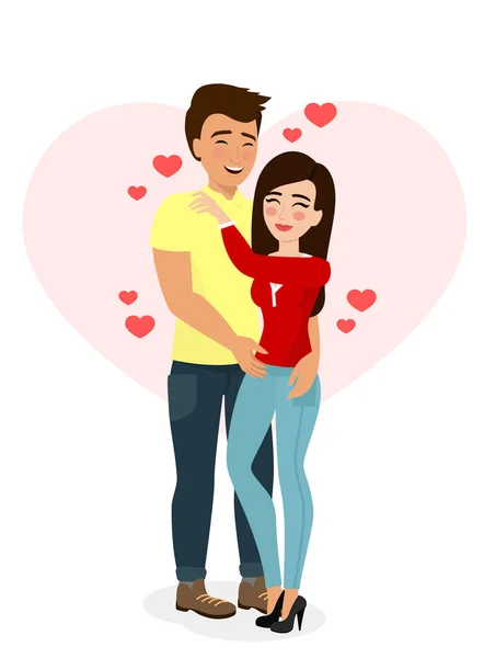 Vector illustratie van gelukkig paar verliefd. Jonge vrouw en man personages in Cartoon platte stijl, gelukkig liefdevolle mensen. — Stockvector