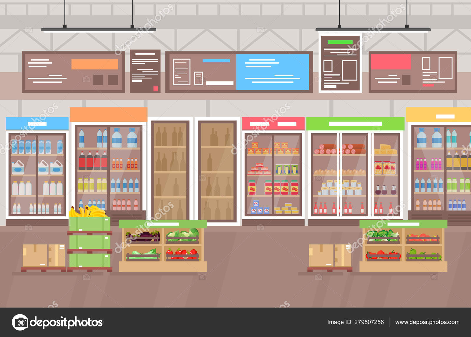 Vector illustration of supermarket interior. Big shop super market with lot of goods, fruits and vegetables. Shopping mall interior in flat cartoon style. Stock Vector Image by ©Nataliia2910@ #279507256 Vector illustration of supermarket interior. Big shop super market with lot of goods, fruits and vegetables. Shopping mall interior in flat cartoon style. Stock Vector Image by ©Nataliia2910@ #279507256