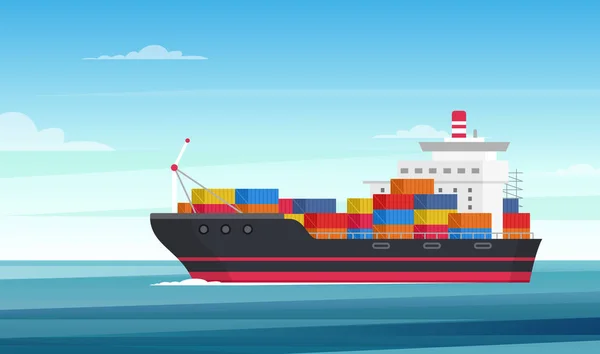 Cargo Ship plat vector illustratie, delivery service concept — Stockvector
