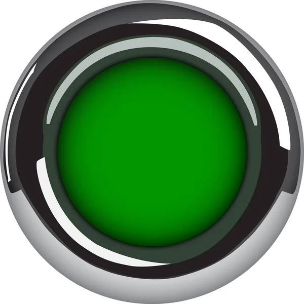 Green Button Vector Illustration Empty Metallic Circle Web Element Isolated — Stock Vector