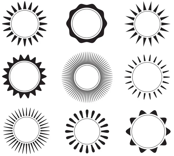 Чорно Білі Плоскі Сонячні Ікони Векторні Ілюстрації Ліцензійні Стокові Ілюстрації