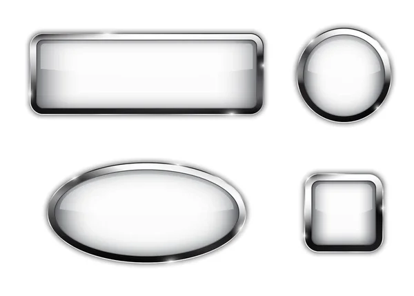 Botones Blancos Diferentes Formas Círculo Rectángulo Cuadrado Oval Elementos Brillantes — Vector de stock