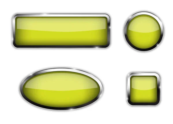 Boutons Métalliques Modèles Vierges Sur Blanc Icônes Web Vert Brillant — Image vectorielle