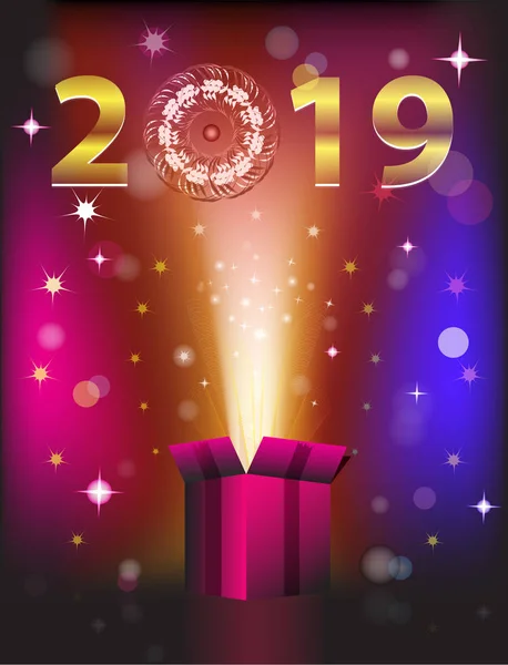 Kouzelný Dárek Karta Pro Nový Rok 2019 Vektorové Ilustrace Stock Vektory