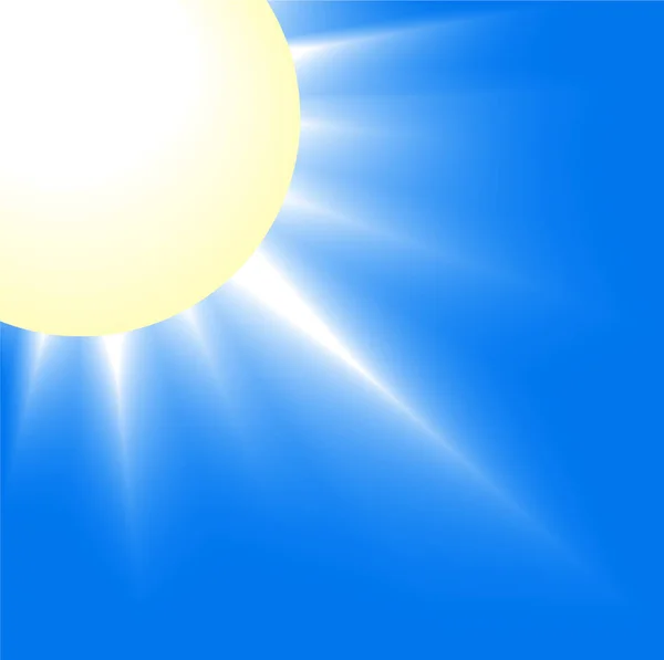 Güneş Mavi Gökyüzü Kırpılmış Yakın Çekim Bakış Beyaz Keskin Işınları — Stok Vektör
