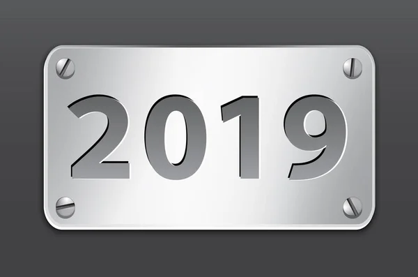 Metallic Gray Banner 2019 Year Vector Illustration — Stock Vector