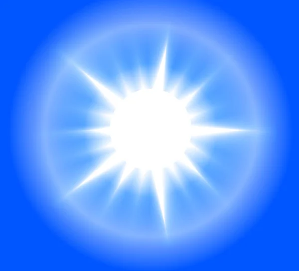 Sun Realistic White Sharp Sunrays Shining Blue Sky Sunbeam Vector — Stock Vector