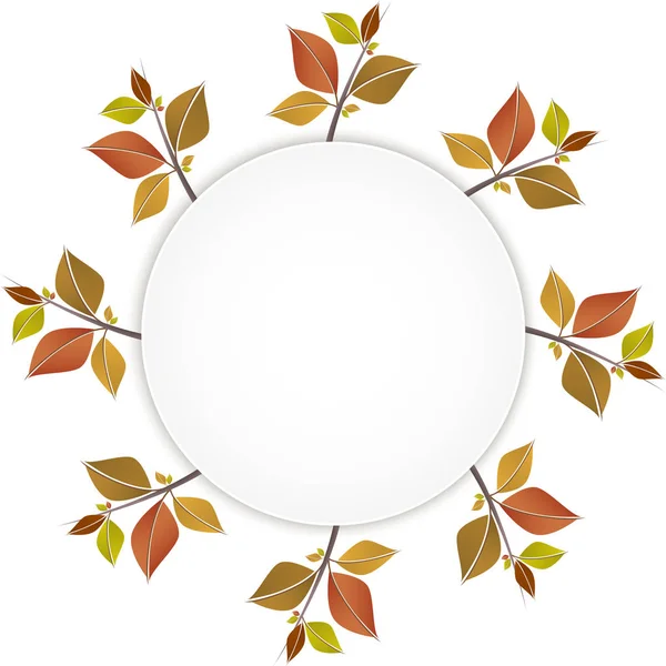 Herfst Cirkel Spandoek Omringd Met Kleurrijke Bladeren Lege Ruimte Voor — Stockvector