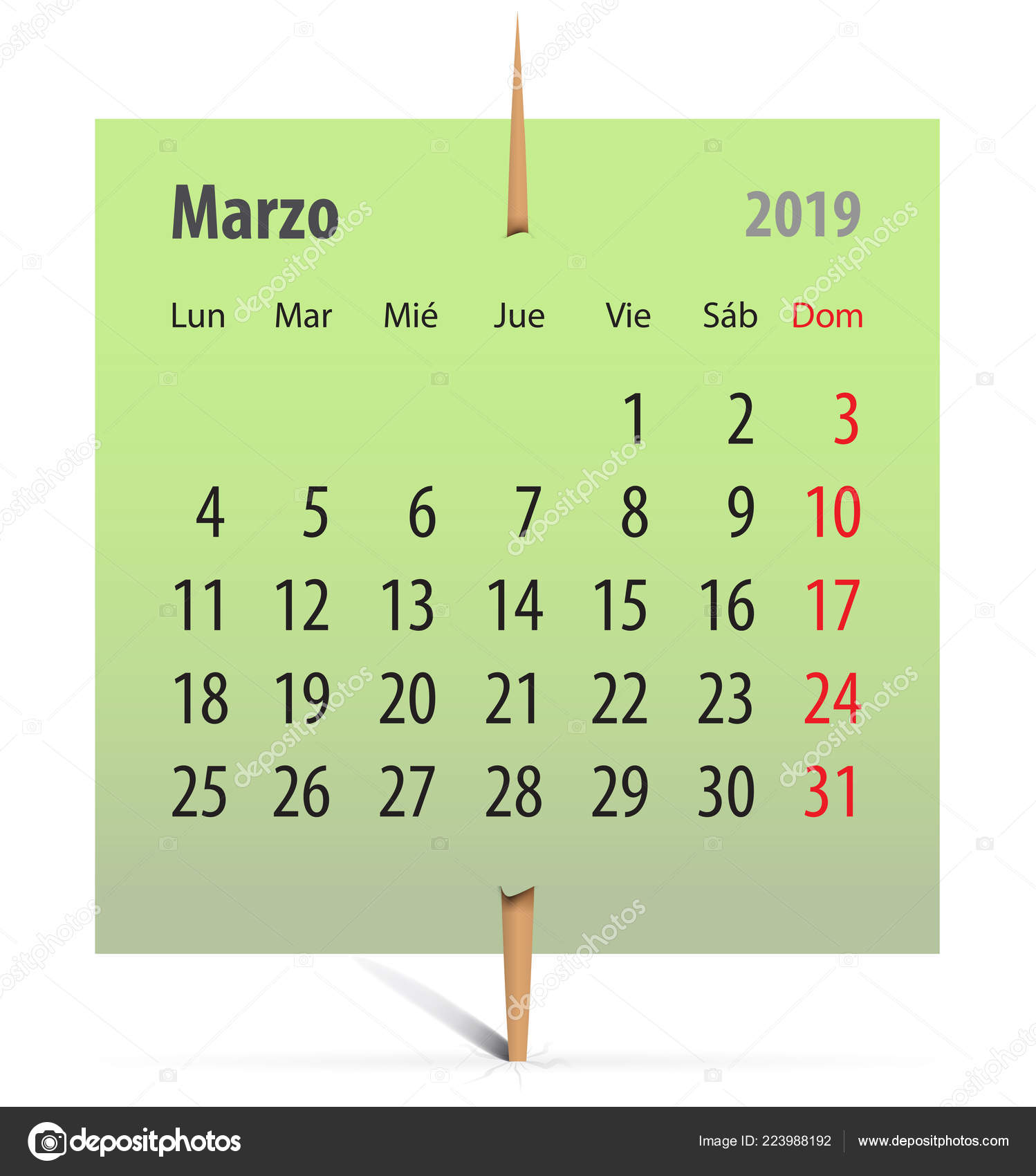Calendar For March 2019 In Spanish On A Green Sticker Attached With Toothpick Vector Il Ration Stock Il Ration Calendar For March 2019 In Spanish On A Green Sticker Attached With Toothpick Vector Il Ration Stock Il Ration