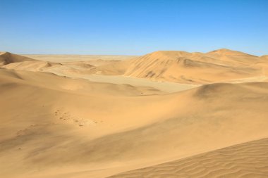 Büyük kum tepeleri manzarası. Çöl ve sahil kumsal manzarası. Soyut arkaplan.