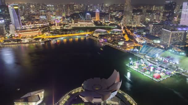Singapur panoráma letecké noční Časosběr — Stock video