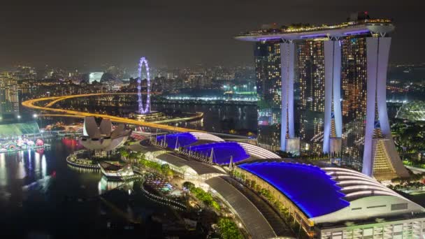Marina Bay Sands hızlandırılmış Singapur gece Panoraması — Stok video