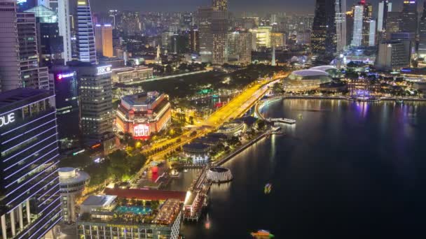 Singapore natt Downtown Core antenn time-lapse — Stockvideo