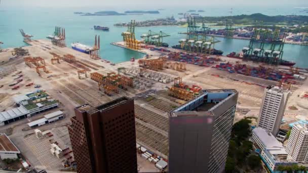 Сингапурская Воздушная Панорама Контейнерного Терминала Временем — стоковое видео
