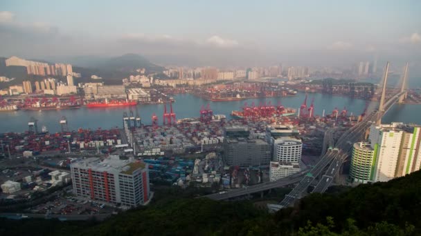 葵青货柜码头航空全景时间届满香港 — 图库视频影像