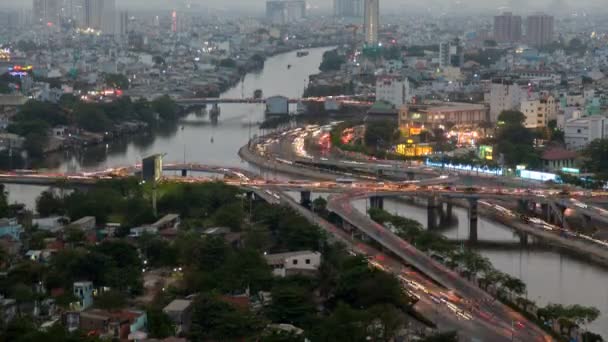 Chi Minh Cidade Cruzamento Tráfego Dia Para Noite Vietnã Timelapse — Vídeo de Stock