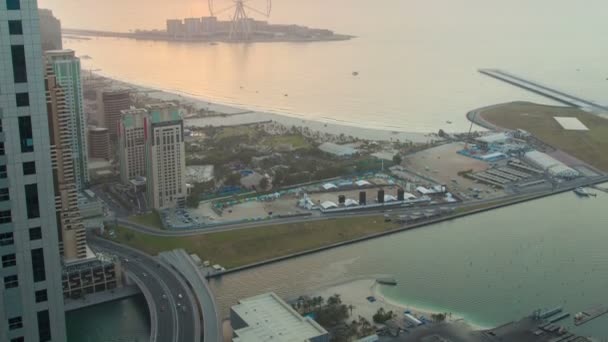 Dubai Marina beach Sunset time lapse. pan up — Stock Video