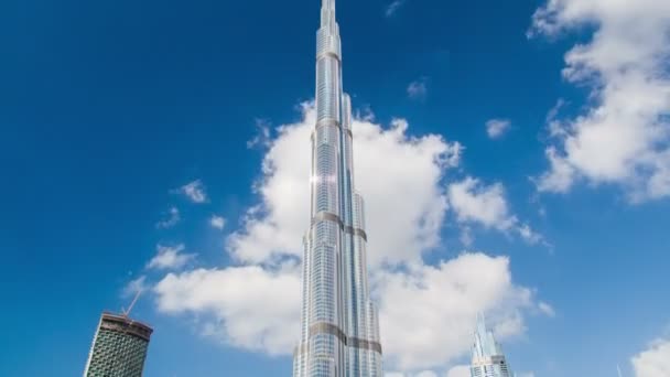 Burj Khalifa day time lapse Dubai. pan up — Stock Video