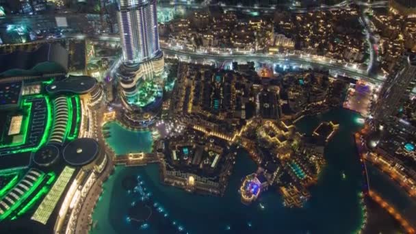 Downtown Dubai bylandskab tid bortfalder. panorere op – Stock-video