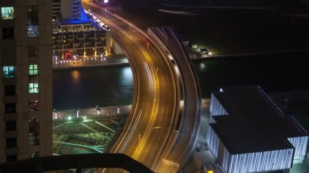 Dubai Marina Night Street Traffic Time Lapse Pan — Stock Video