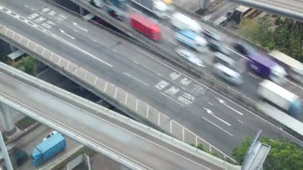 Zware verkeersopstopping time-lapse Hong Kong. Pan omhoog — Stockvideo