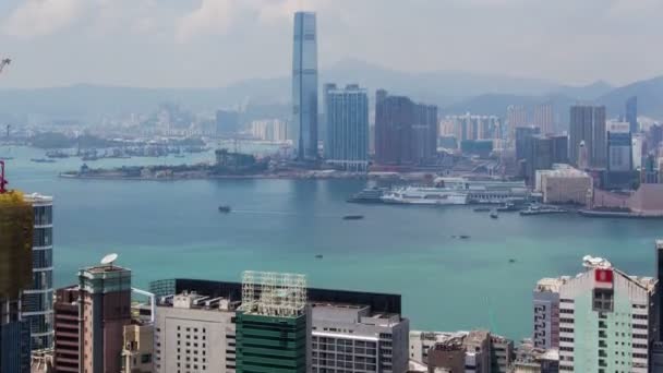 Hong Kong antenn skyline Time-lapse. panorera upp — Stockvideo