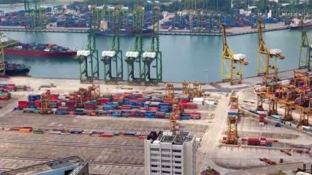 Time Lapse Behållaren Hamnen Singapore Panorera Upp — Stockvideo