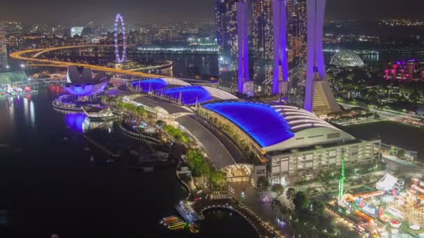 Singapore laser show stadsgezicht time-lapse. Pan omhoog — Stockvideo