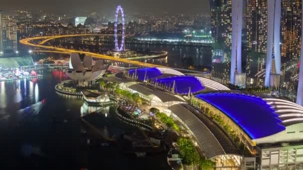 Notte Singapore city-scape time-lapse. pan up — Video Stock