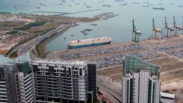 Konténeres kikötői logisztikai kikötő Szingapúr gyorsított. Pan-fel — Stock videók