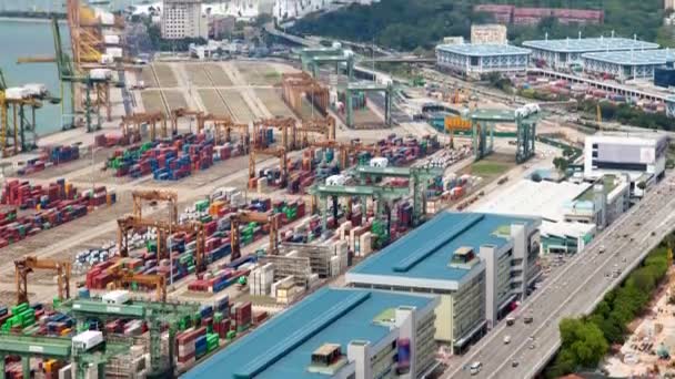 Logistics in port terminal Singapore time-lapse. pan up — Stock Video