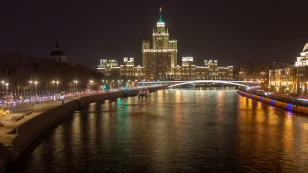 Moskova gece şehir merkezinde timelapse — Stok video