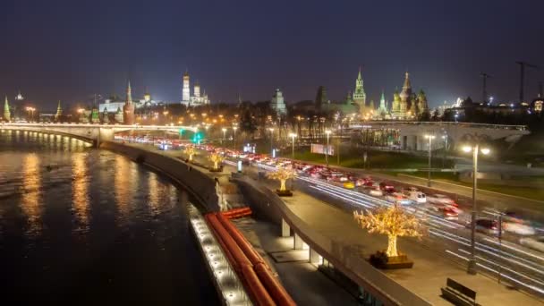 Moskou nacht centrum timelapse — Stockvideo