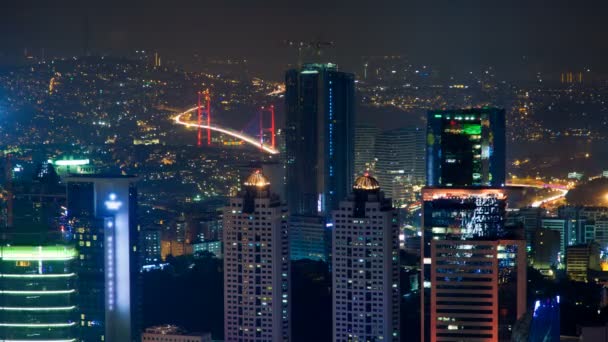 Istanbul Turkiet natt stadsbilden med skyskrapor — Stockvideo