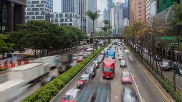 Hong Kong sibuk lalu lintas kota waktu lapse Cina. zoom out — Stok Video