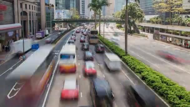 Hong Kong tráfego ocupado urbano lapso de tempo China. zoom out — Vídeo de Stock