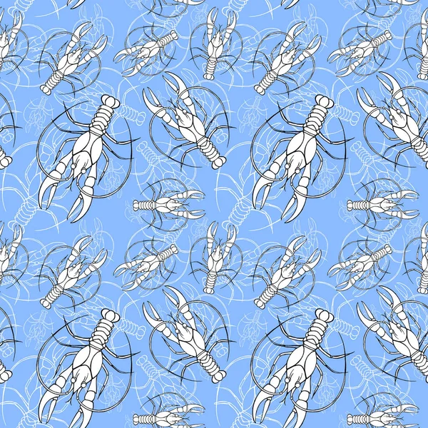 Watercolor Drawing Seamless Pattern Marine Theme Cancer Lobster River Crayfish — Stock Photo, Image