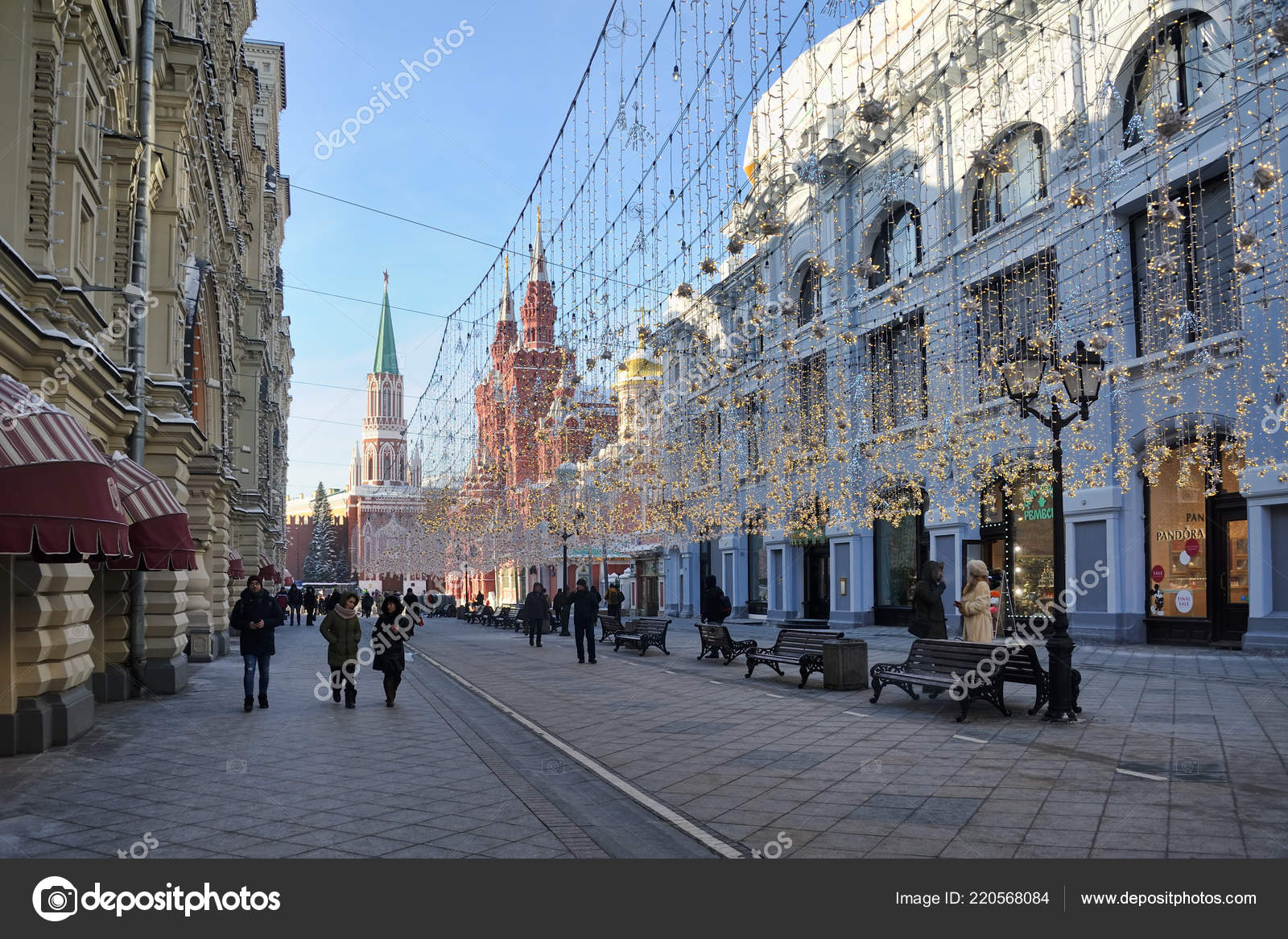 Moscow Russia January 2018Walking Garlands Nikolskaya View Corner Gum ...